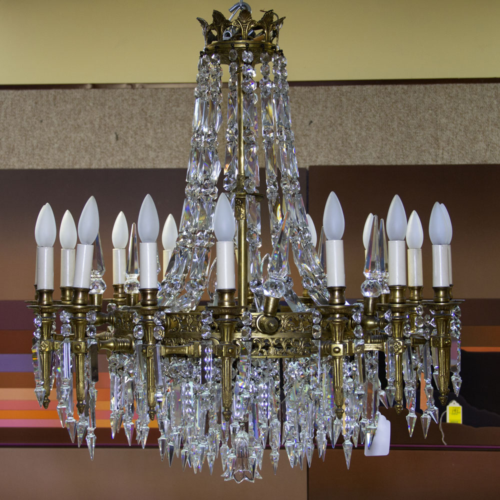 Early 20th Century Bronze and Crystal Twenty-Four (24) Light Chandelier.