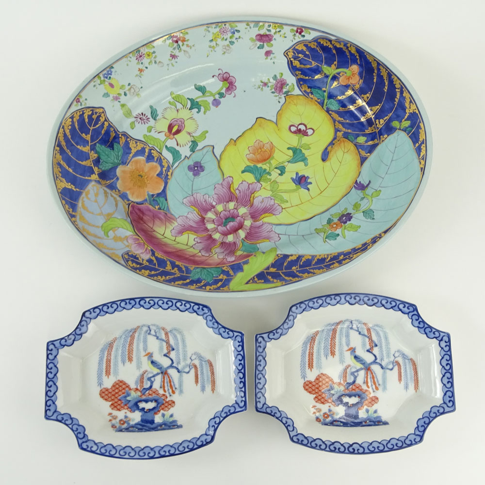Lot of 3 Vintage Mottahedeh Porcelain Items. Includes a Tobacco Leaf oval tray.