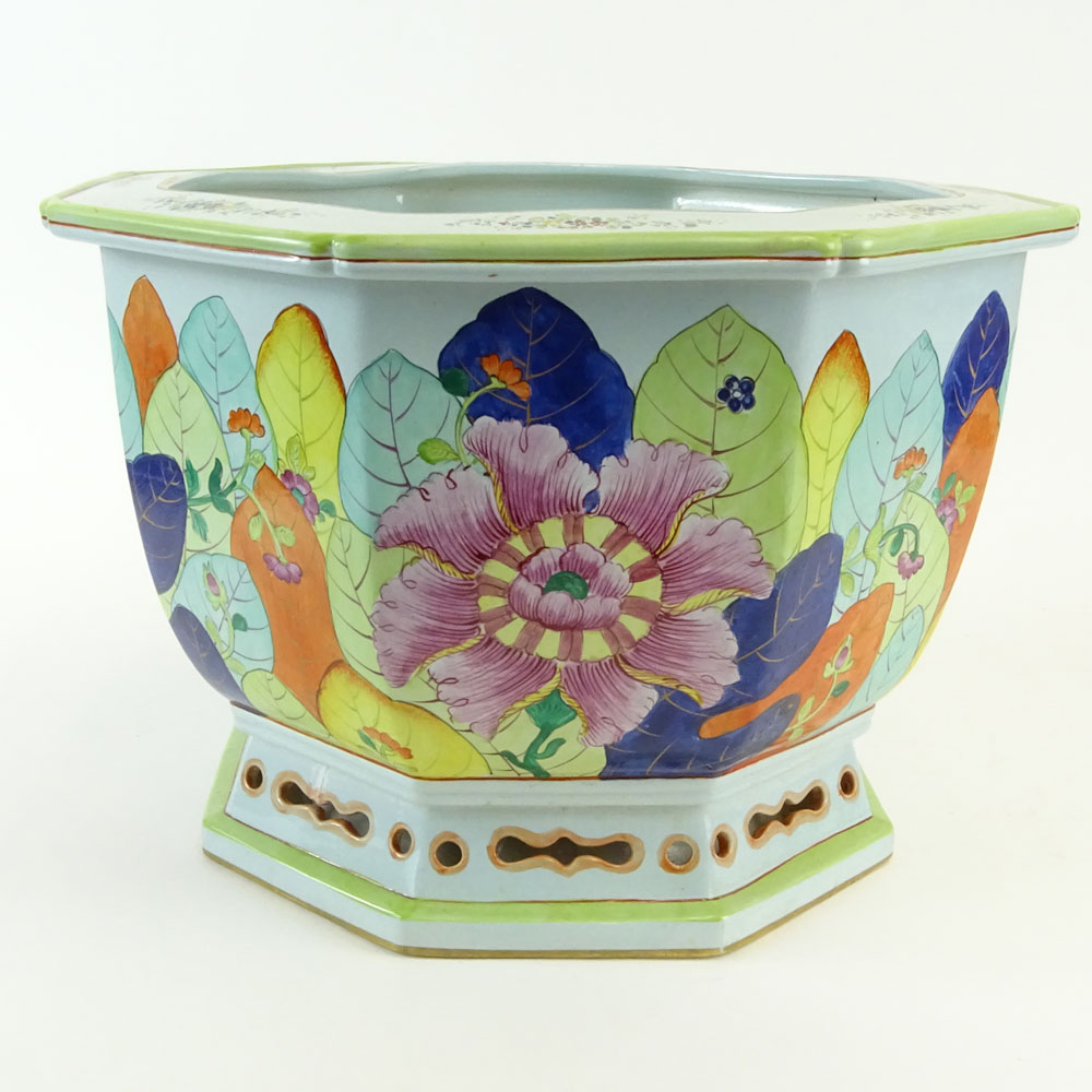 Vintage Mottahedeh Tobacco Leaf Porcelain Jardinière.