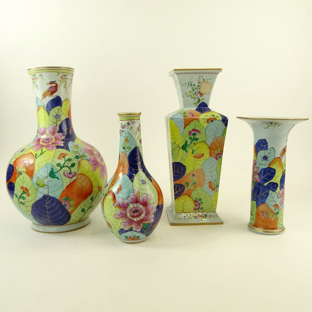 Collection of Four (4) Vintage Mottahedeh Porcelain Tobacco Leaf Vases.