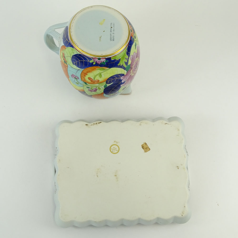 Lot of 2 Vintage Mottahedeh Porcelain Tobacco Leaf Items