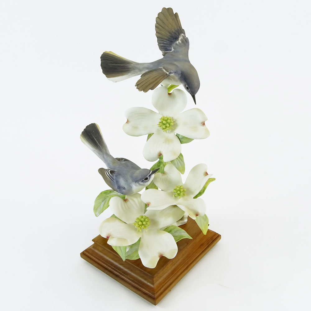 Dorothy Doughty Royal Doulton Porcelain Bird Group "Blue-Grey Gnatcatcher & Dogwood". 