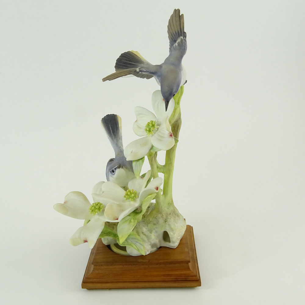 Dorothy Doughty Royal Doulton Porcelain Bird Group "Blue-Grey Gnatcatcher & Dogwood". 