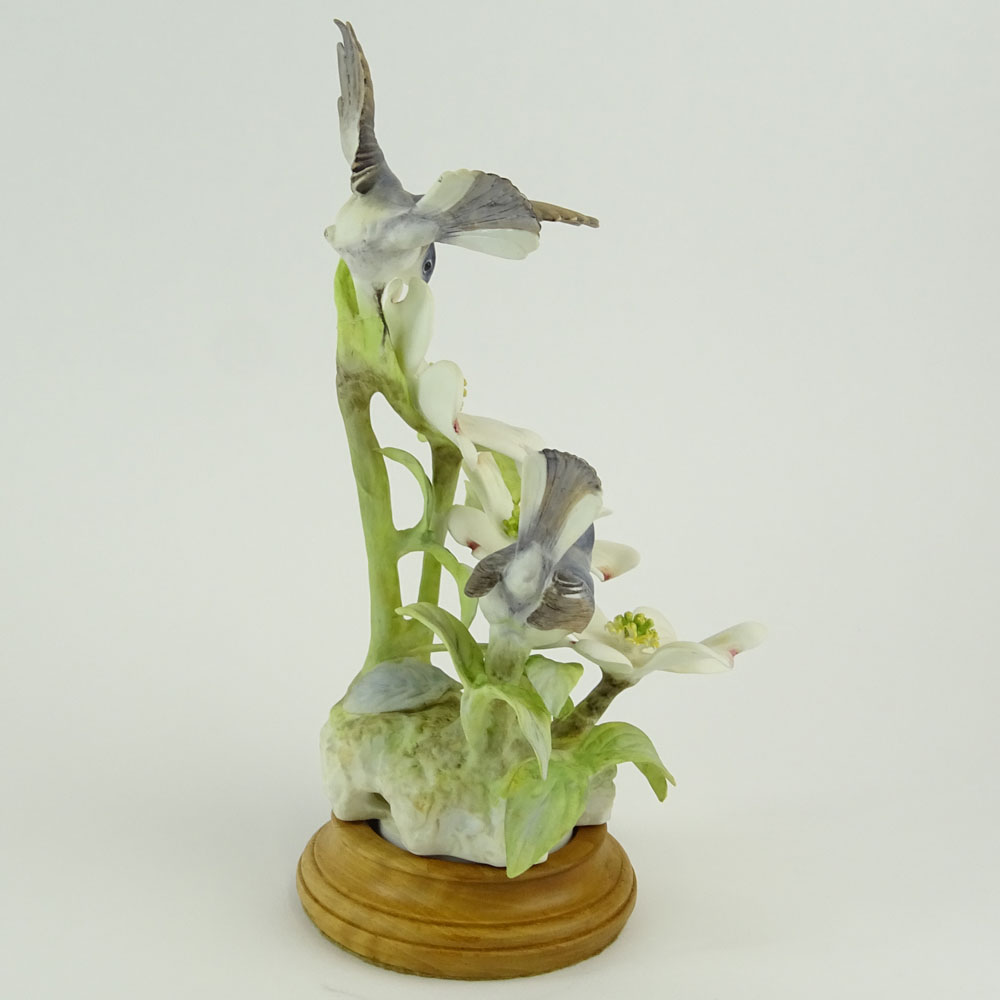 Dorothy Doughty Royal Doulton Porcelain Bird Group "Blue-Grey Gnatcatcher & Dogwood". 