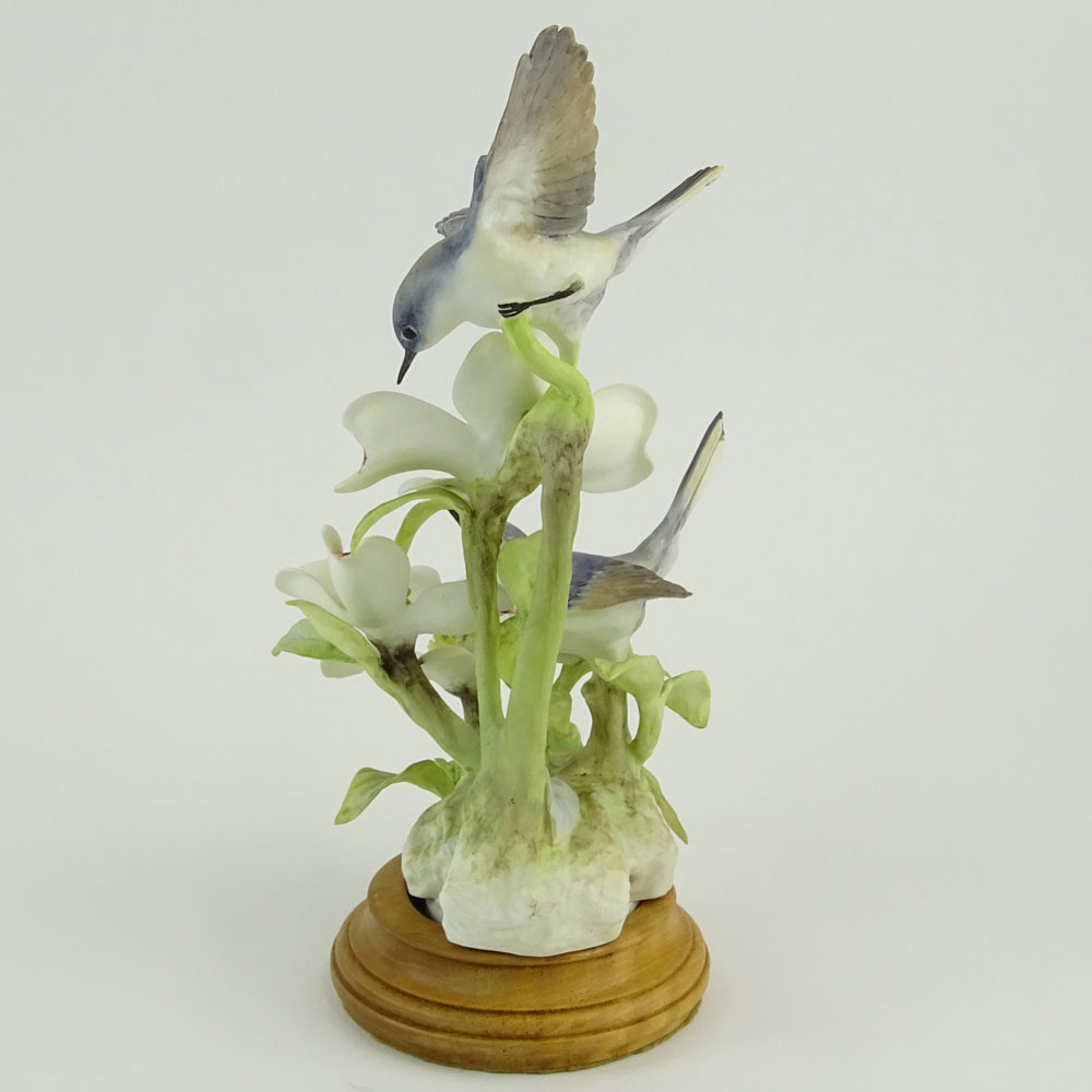 Dorothy Doughty Royal Doulton Porcelain Bird Group "Blue-Grey Gnatcatcher & Dogwood". 