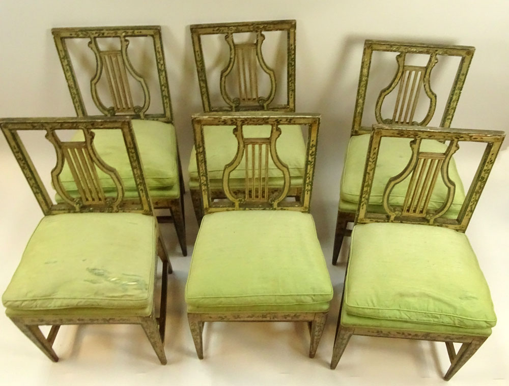 Set of 6 18/19th Century Probably Italian, Painted Lyre Back, side Chairs. Unsigned. 