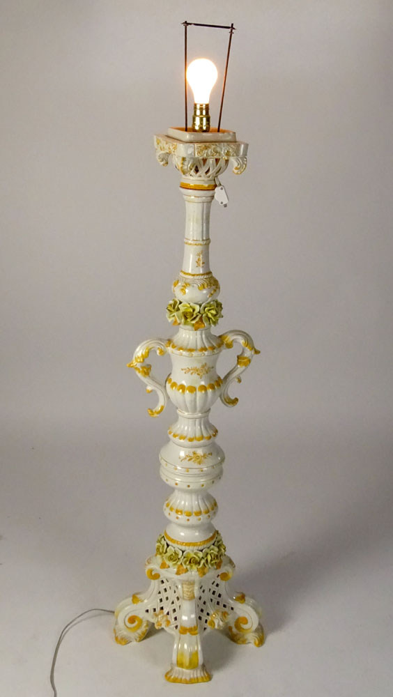 Vintage Italian Porcelain Capodimonte Style Reticulated Tall Floor Lamp Lantern.