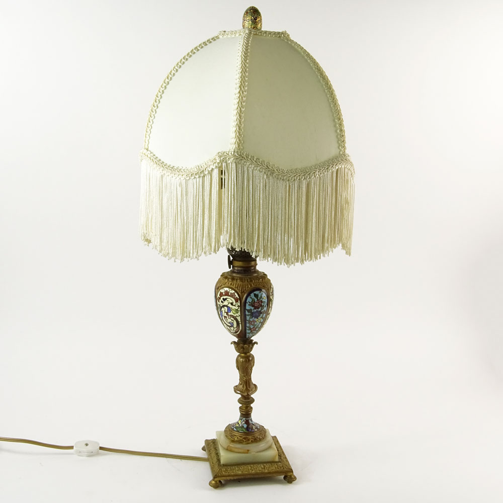 Antique French Champleve Lamp With Bronze Mountings.