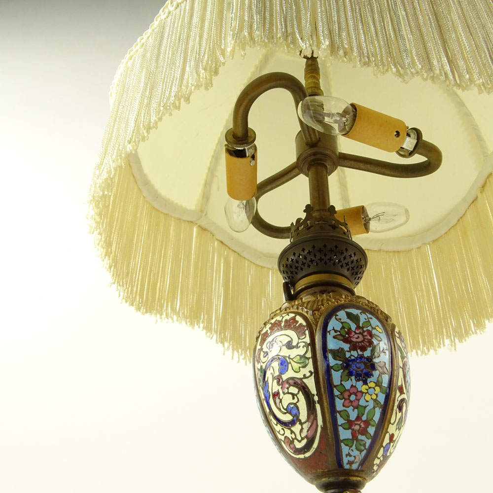 Antique French Champleve Lamp With Bronze Mountings.