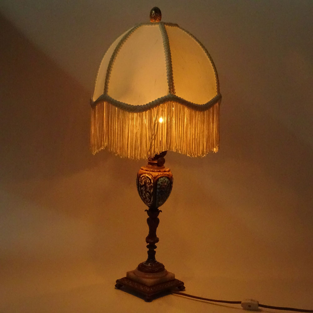 Antique French Champleve Lamp With Bronze Mountings.