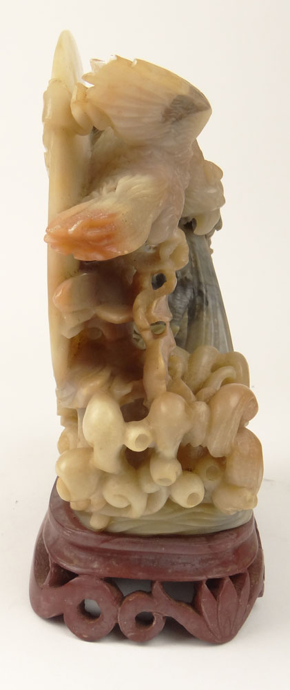 Chinese Carved Soapstone Sculpture Group and Base "Dragon with Eagle". 