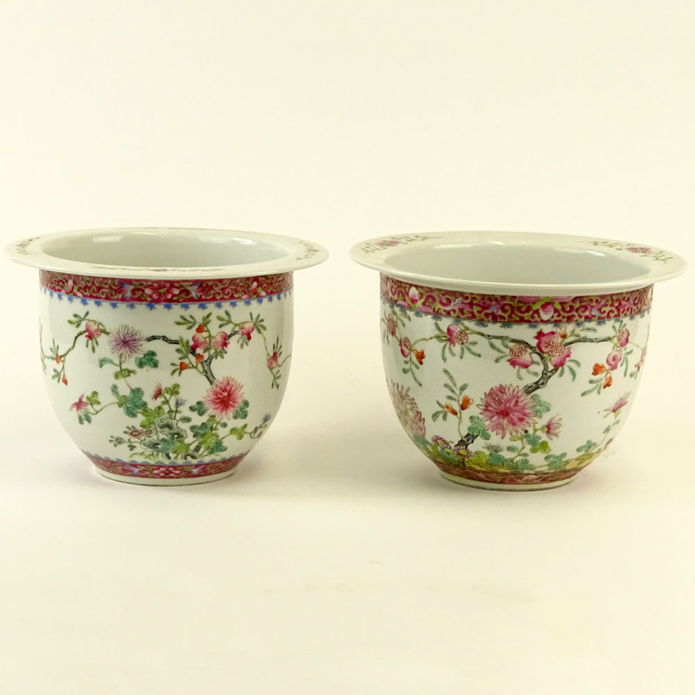 Pair Associated 19/20th Century Chinese Porcelain Famille Rose Jardinières.