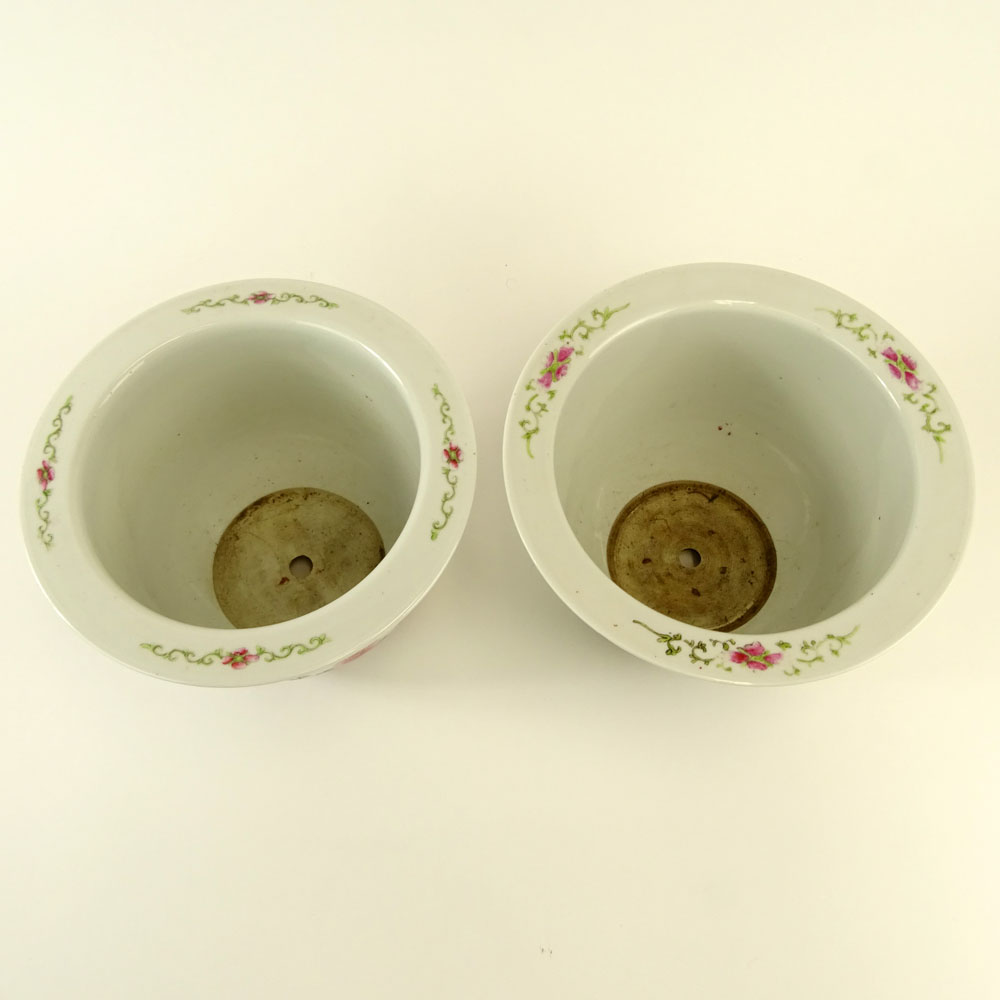 Pair Associated 19/20th Century Chinese Porcelain Famille Rose Jardinières.