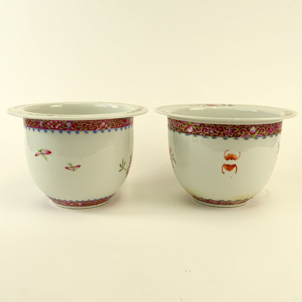 Pair Associated 19/20th Century Chinese Porcelain Famille Rose Jardinières.