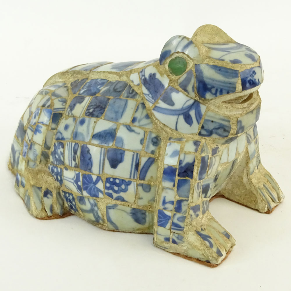 Vintage Mosaic Frog Figure Comprised of Chinese Ming Dynasty Blue & White Porcelain