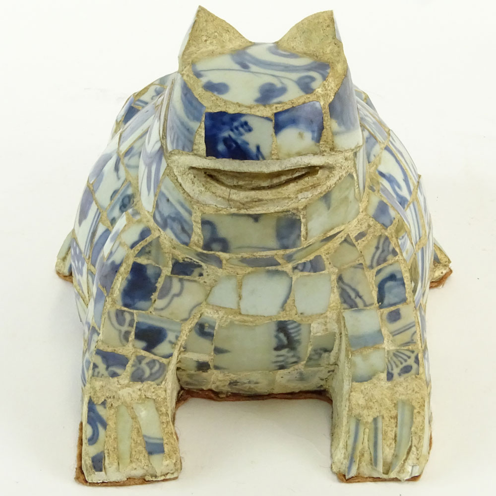 Vintage Mosaic Frog Figure Comprised of Chinese Ming Dynasty Blue & White Porcelain