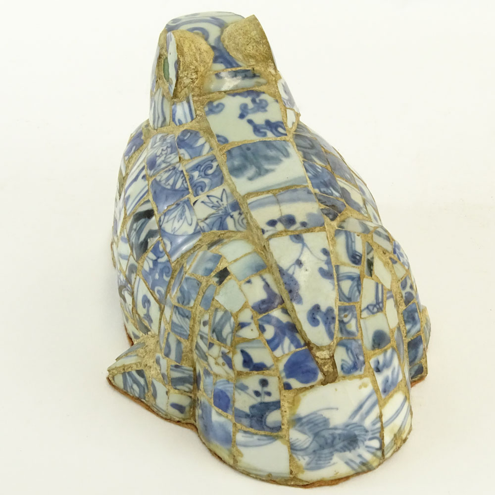 Vintage Mosaic Frog Figure Comprised of Chinese Ming Dynasty Blue & White Porcelain