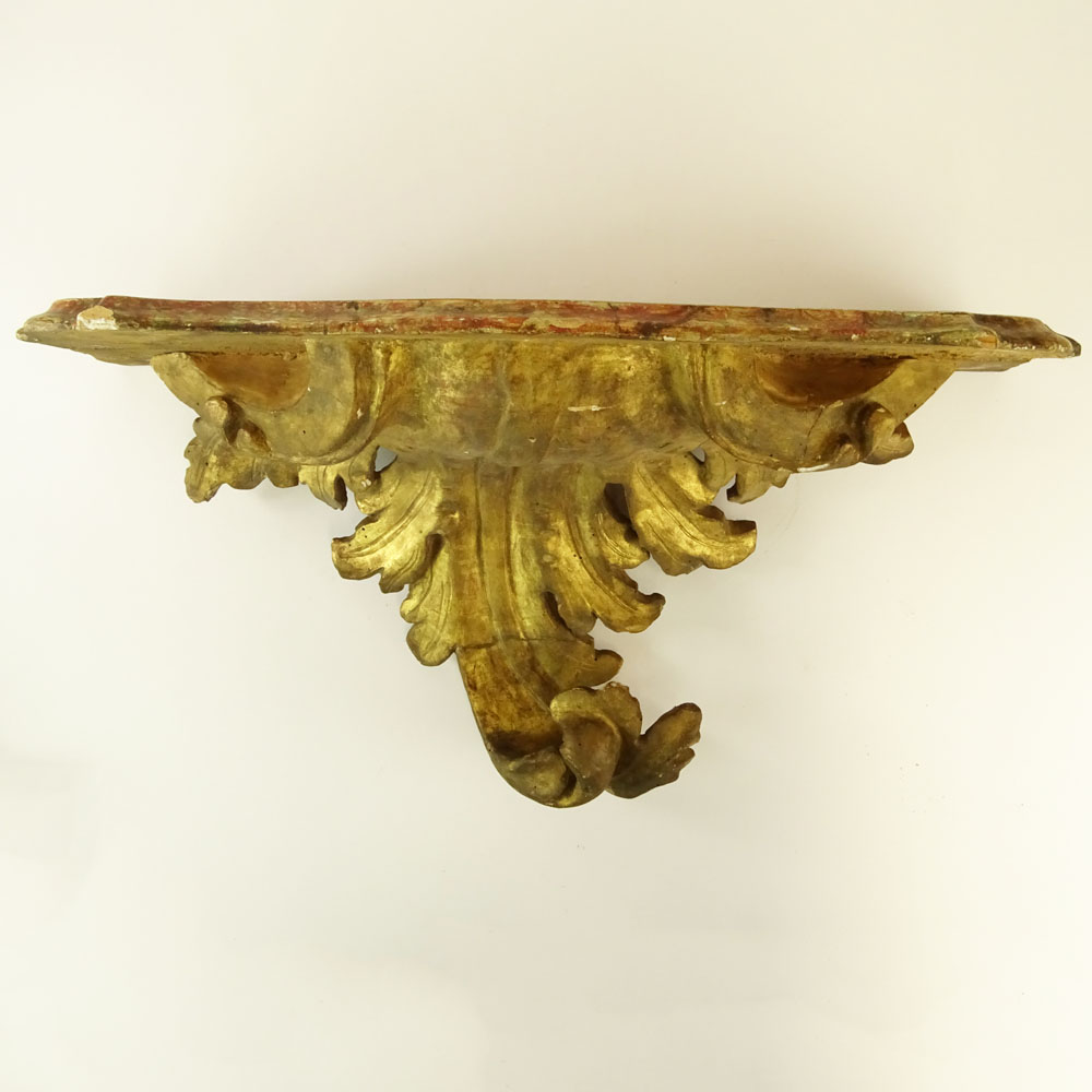 Early 19th Century Carved Parcel Gilt Wood Hand painted Faux Marble Console.