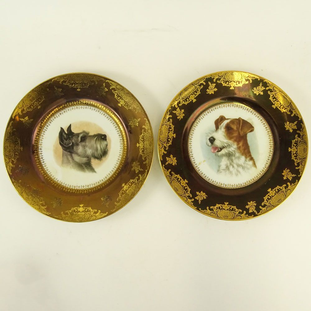 Pair of Limoges Porcelain Transferware Dog Plates.