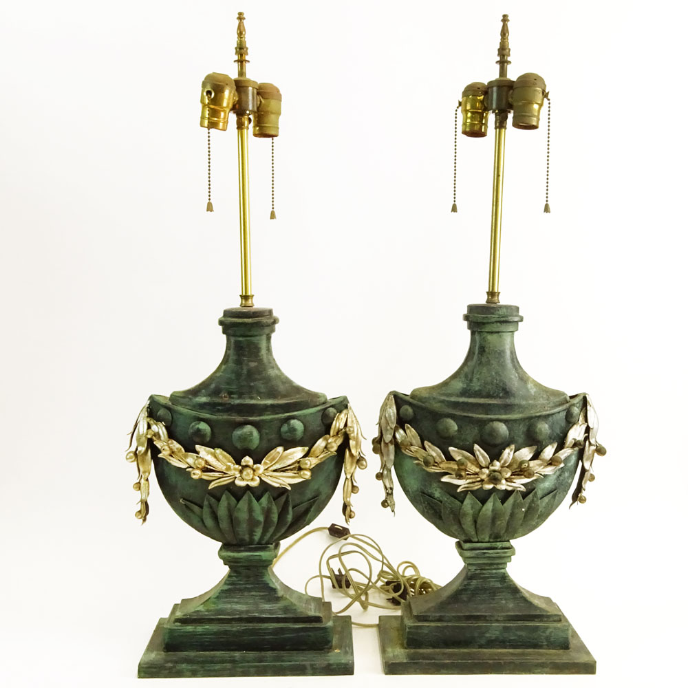 Pair Mid 20th Century urn form tole table lamps.