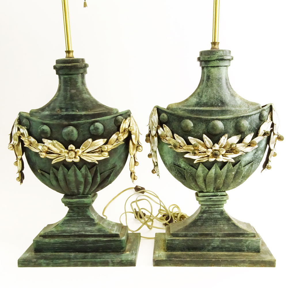 Pair Mid 20th Century urn form tole table lamps.