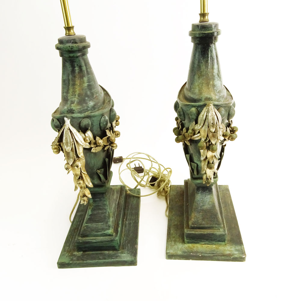 Pair Mid 20th Century urn form tole table lamps.