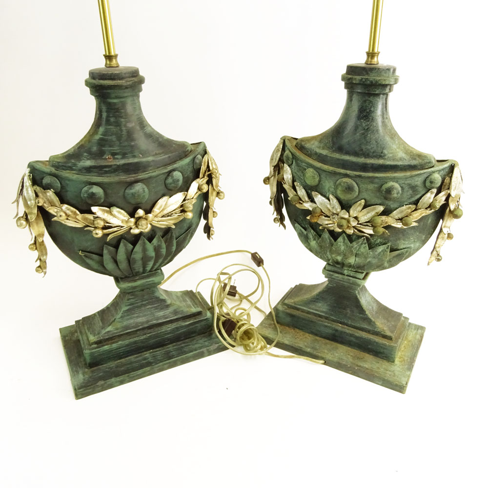 Pair Mid 20th Century urn form tole table lamps.