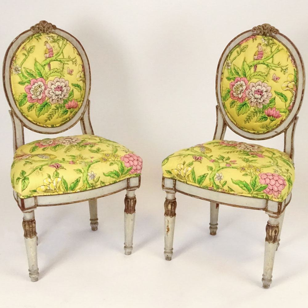 Pair of 19th Century Italian carved and painted side chairs.