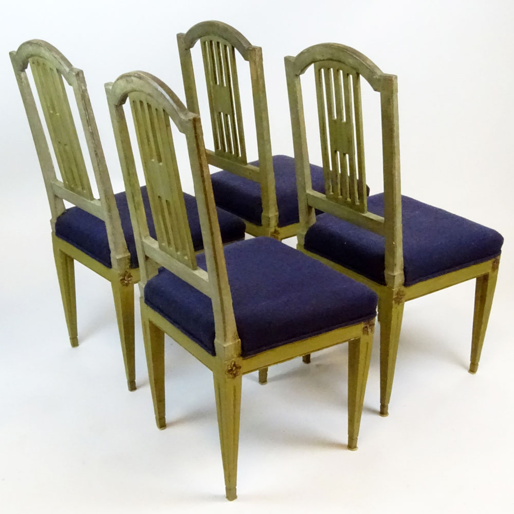 Set of 4 19/20th Century, probably Italian carved and painted wood side chairs. 