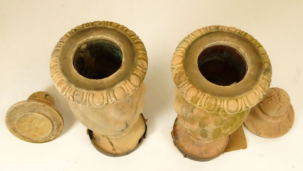 Pair of 20th Century carved marble garden urns.