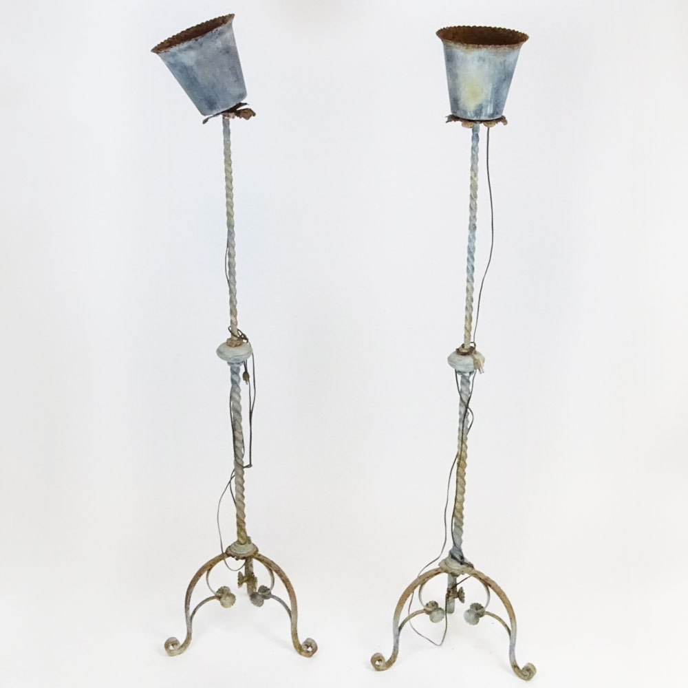 Pair circa 1920's Wrought Iron Torchieres.