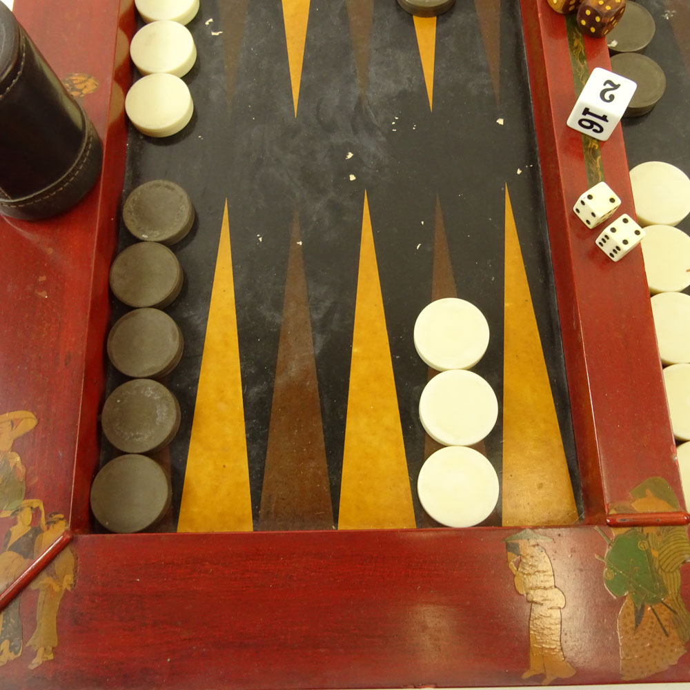 Mid 20th Chinese Motif Wood Backgammon