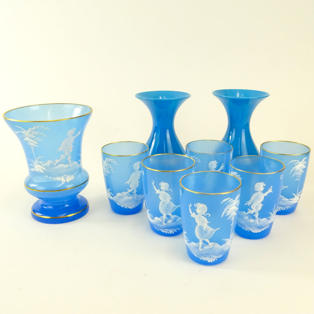 Lot of Nine (9) Blue Opaline Glass Tabletop Items