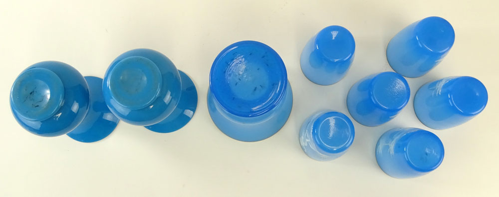 Lot of Nine (9) Blue Opaline Glass Tabletop Items