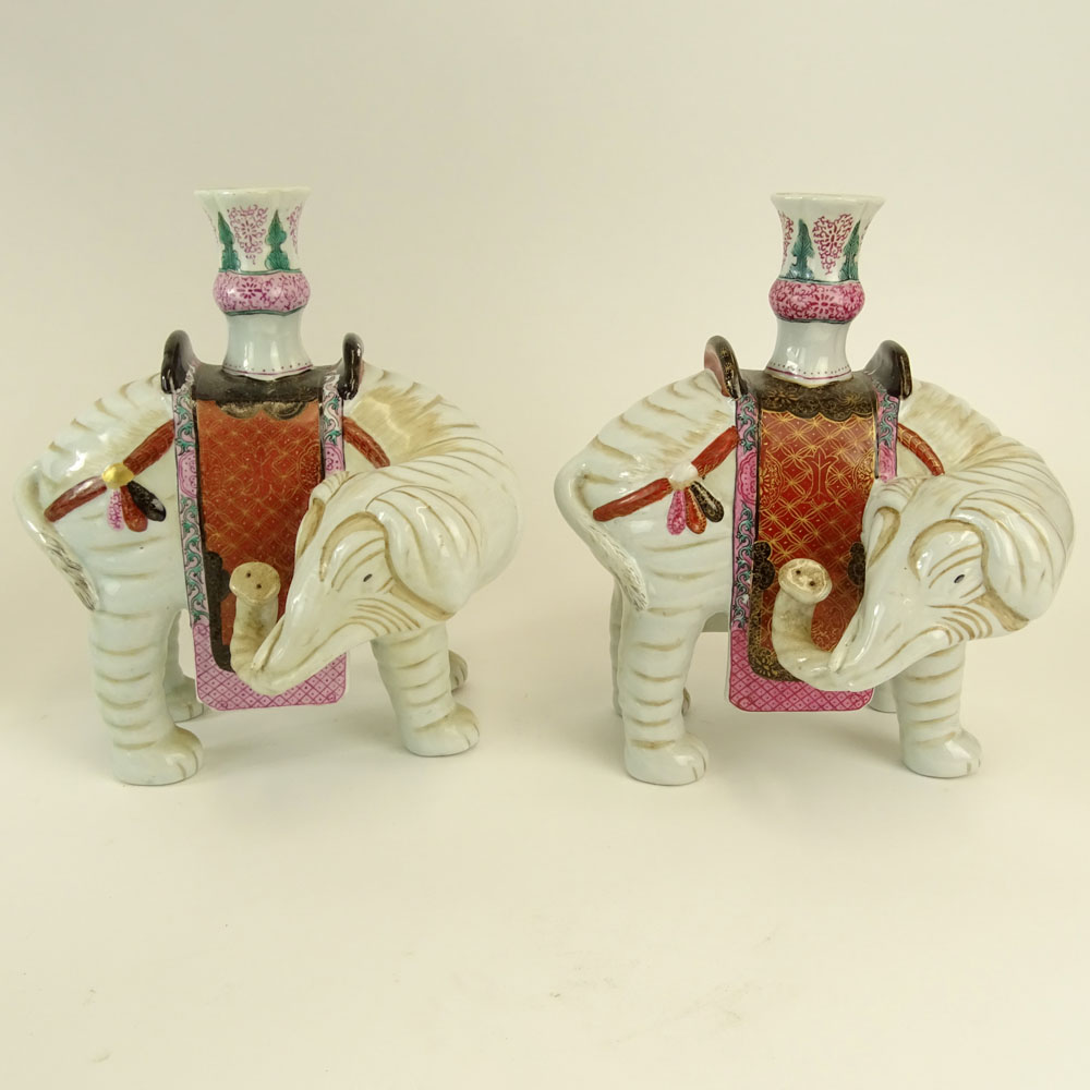 Pair Mottahedeh Chinese Style Porcelain Elephant Vases.