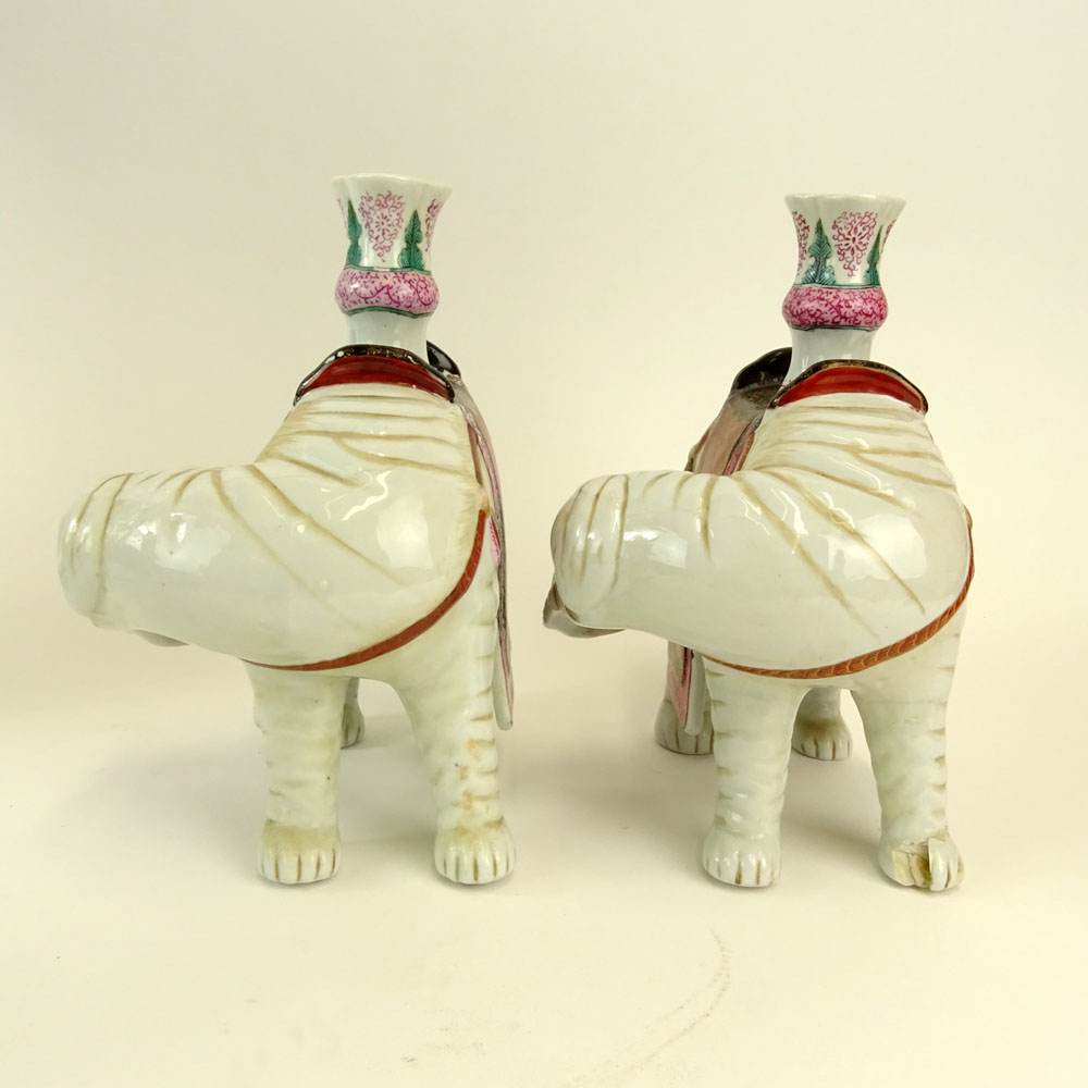 Pair Mottahedeh Chinese Style Porcelain Elephant Vases.