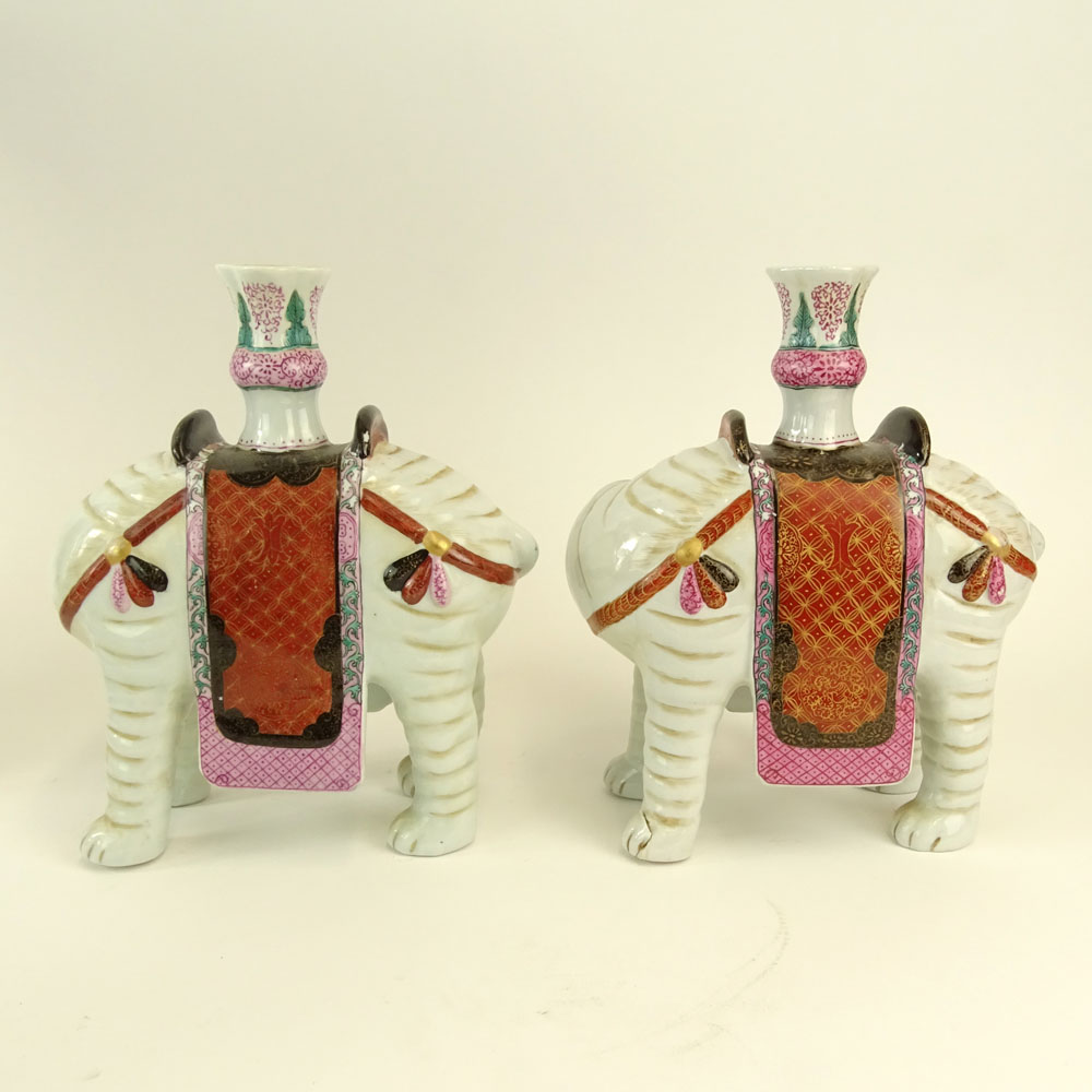 Pair Mottahedeh Chinese Style Porcelain Elephant Vases.