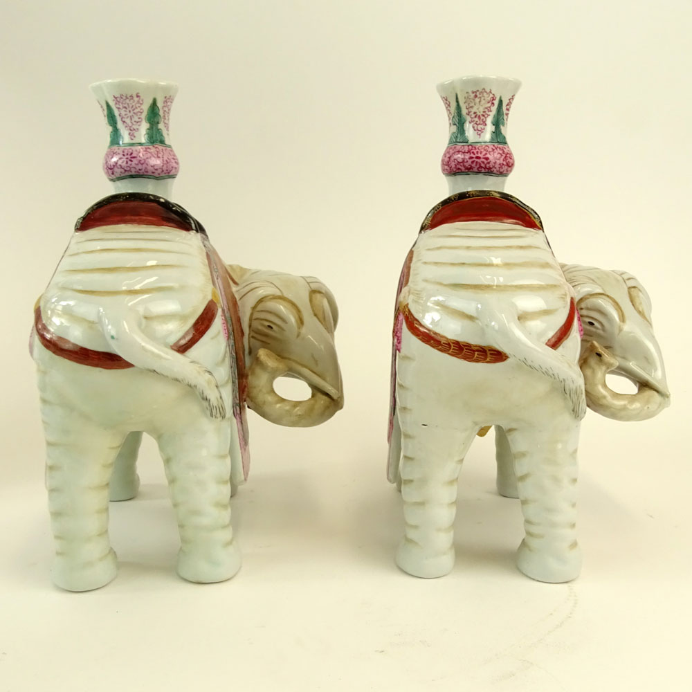 Pair Mottahedeh Chinese Style Porcelain Elephant Vases.