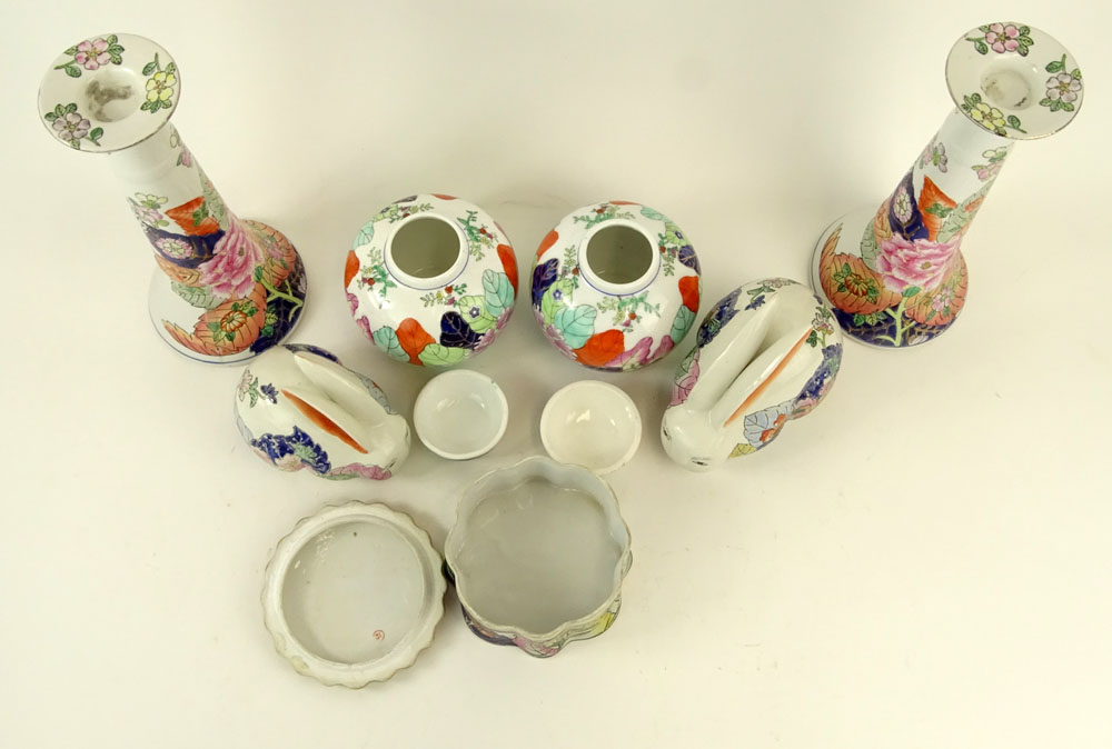 Collection of Seven (7) Pieces Vintage Tobacco Leaf Porcelain.