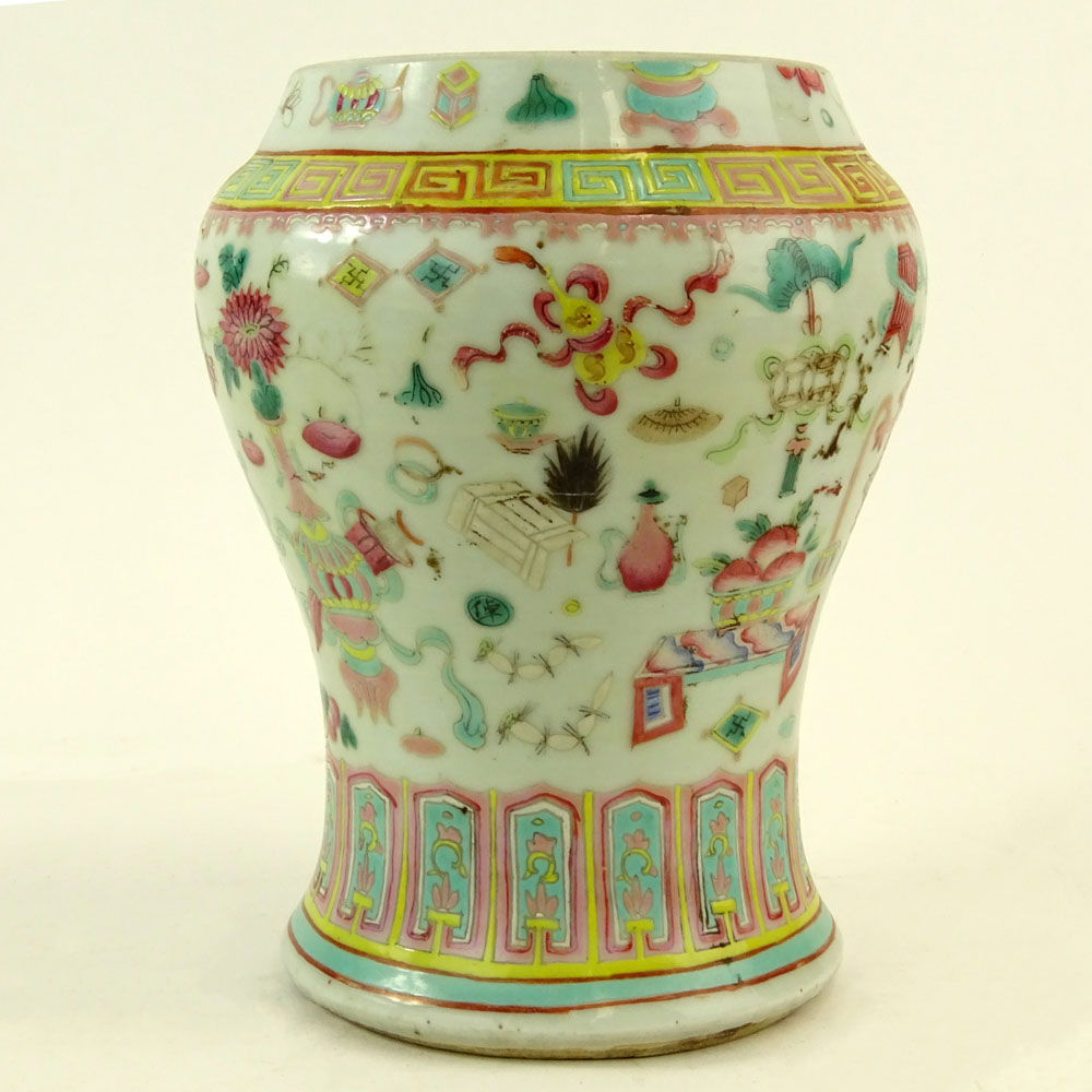 19th Century Chinese Porcelain Famille Rose Baluster Form Vase Lacking Lid.