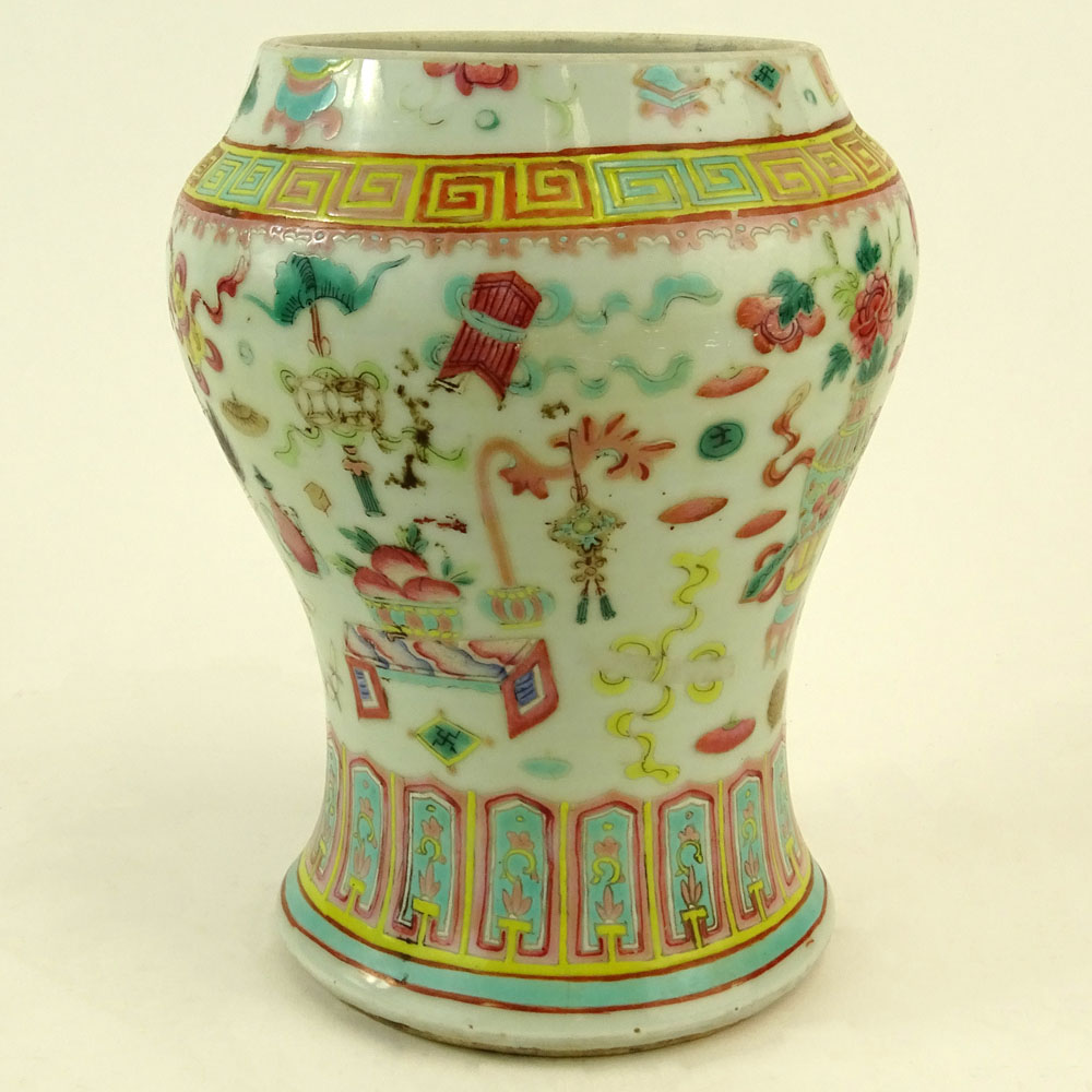 19th Century Chinese Porcelain Famille Rose Baluster Form Vase Lacking Lid.