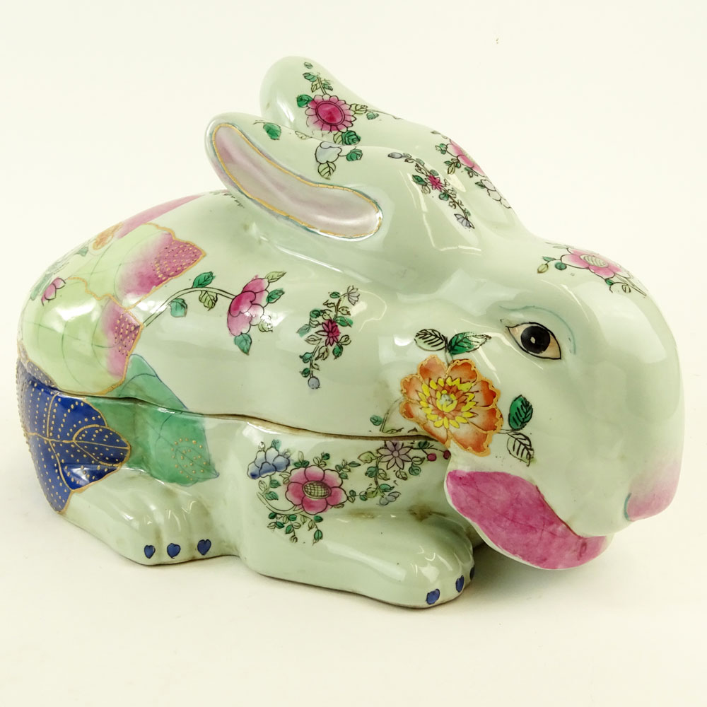 Chinese Tobacco Leaf Porcelain Hare Tureen.