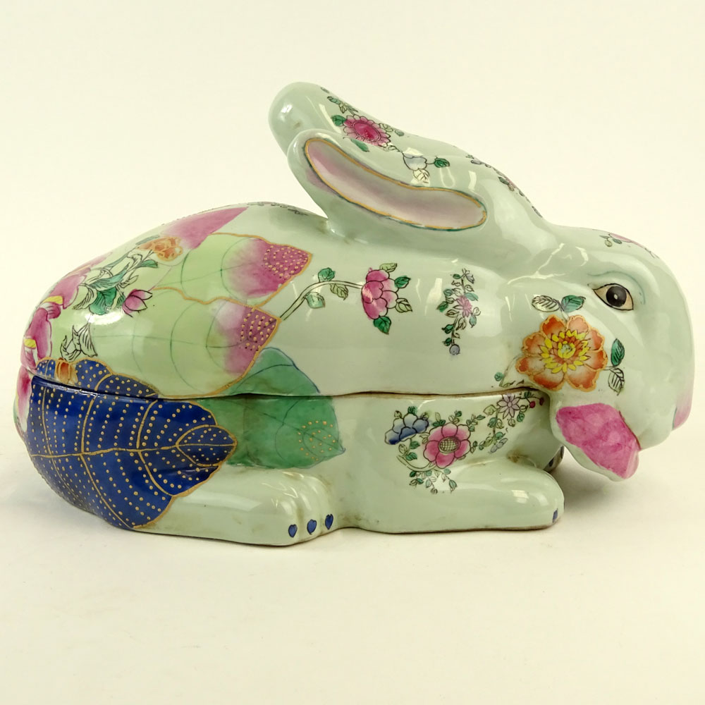 Chinese Tobacco Leaf Porcelain Hare Tureen.