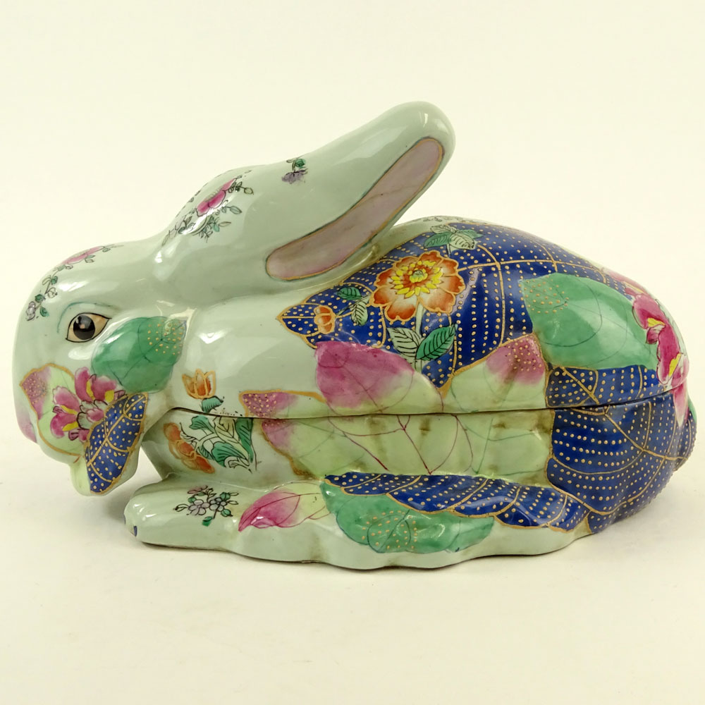 Chinese Tobacco Leaf Porcelain Hare Tureen.