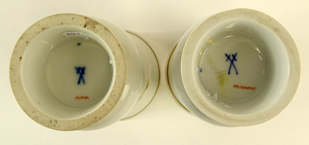 Pair of Meissen Hand Painted Porcelain Vase.