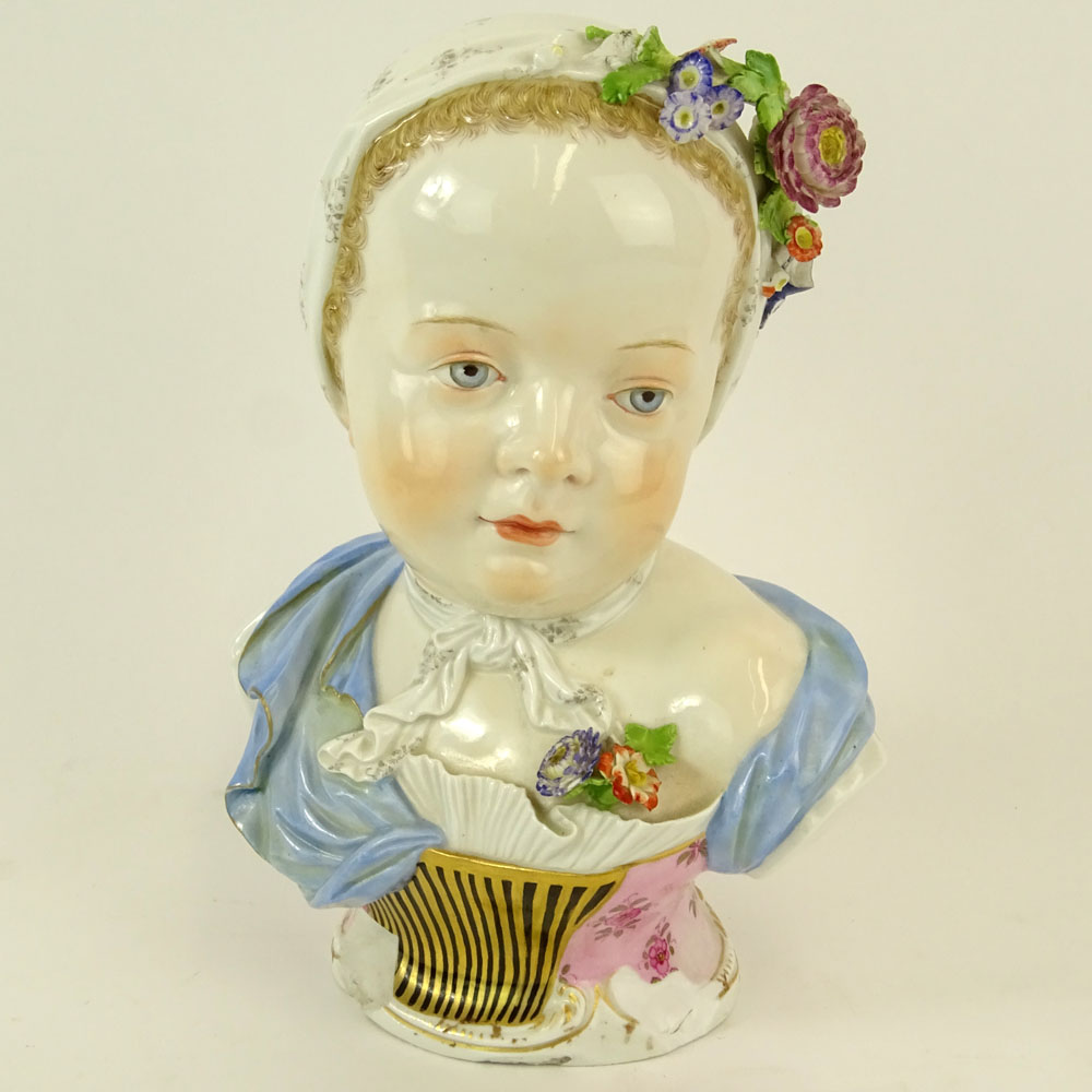 19th Century Meissen Porcelain Young Girl Bust.