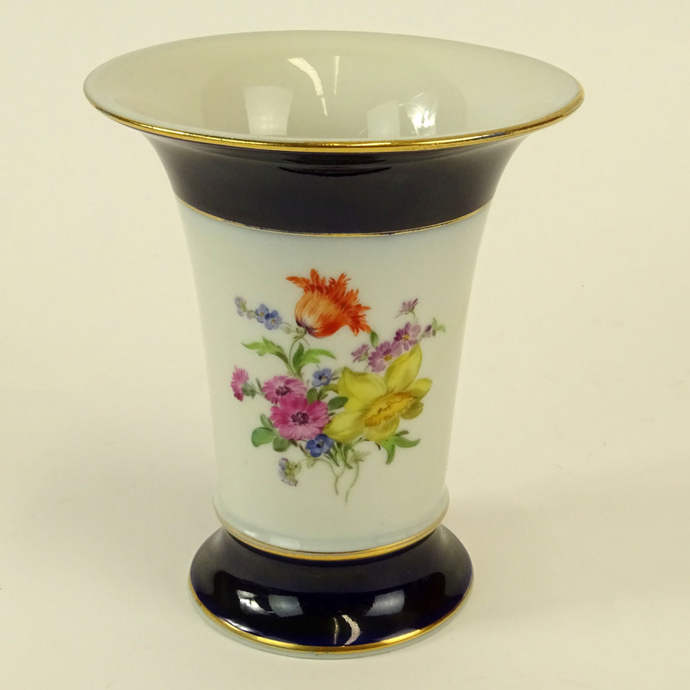 Meissen Hand Painted Porcelain Vase. Signed with crossed swords.