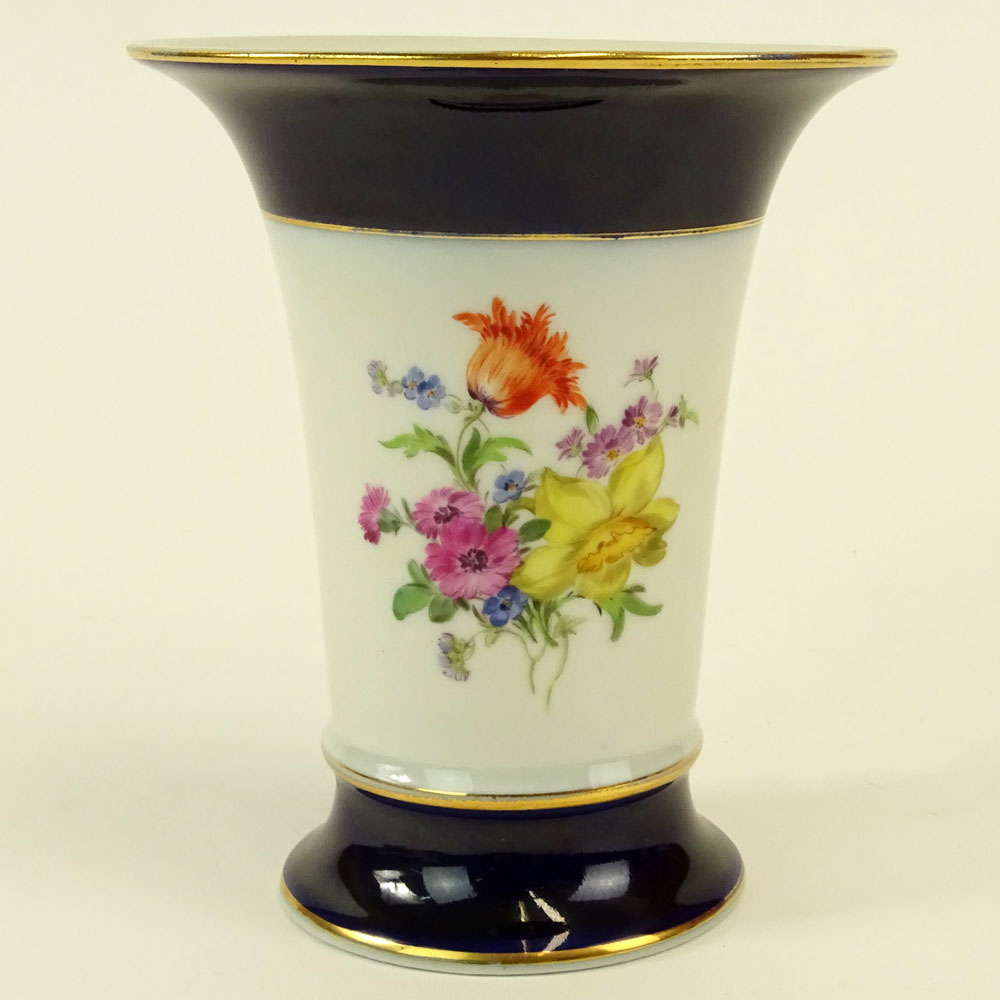 Meissen Hand Painted Porcelain Vase. Signed with crossed swords.