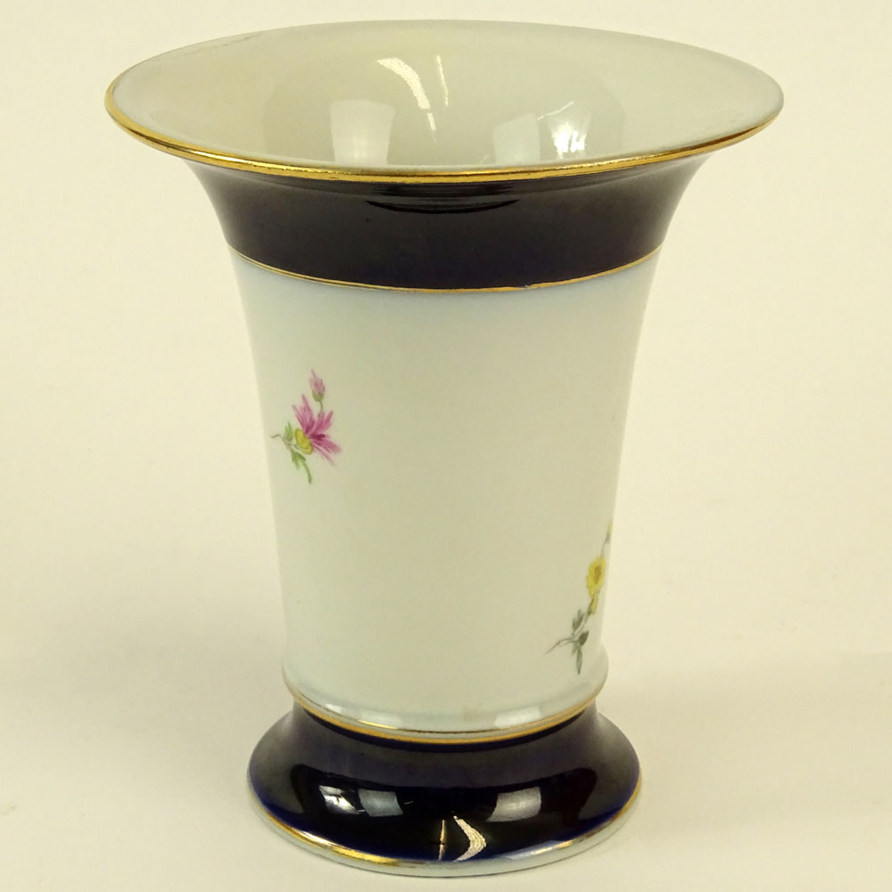 Meissen Hand Painted Porcelain Vase. Signed with crossed swords.