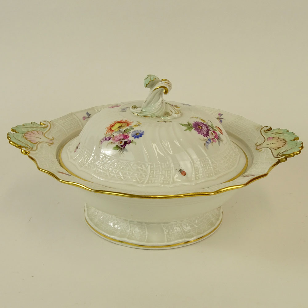 Meissen Hand painted Porcelain Covered Entrée Serving Bowl.